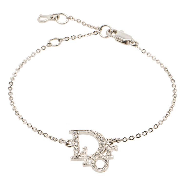 Pre Owned Dior Silver metal and crystal Oblique Bracelet