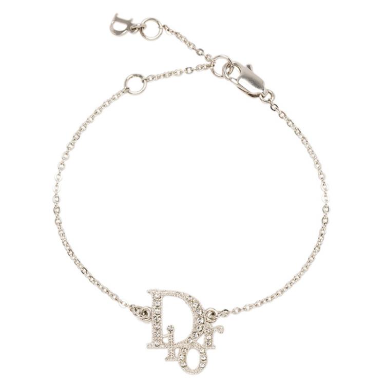 Pre Owned Dior Silver metal and crystal Oblique Bracelet