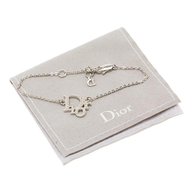 Pre Owned Dior Silver metal and crystal Oblique Bracelet
