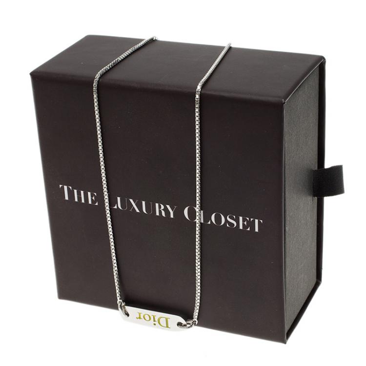 Pre Owned Dior Silver Tone Logo Tag Necklace