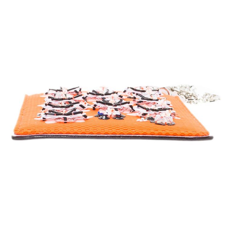 Pre Owned Dior Orange Leather and Fabric Stardust Embellished IPhone Pouch