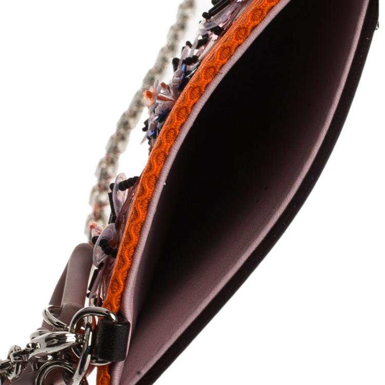 Pre Owned Dior Orange Leather and Fabric Stardust Embellished IPhone Pouch