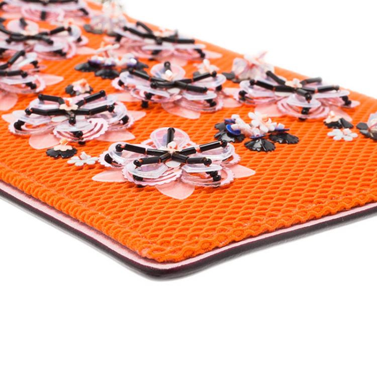 Pre Owned Dior Orange Leather and Fabric Stardust Embellished IPhone Pouch