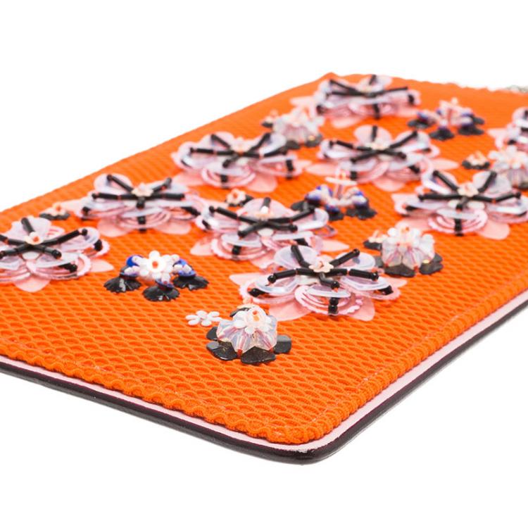 Pre Owned Dior Orange Leather and Fabric Stardust Embellished IPhone Pouch