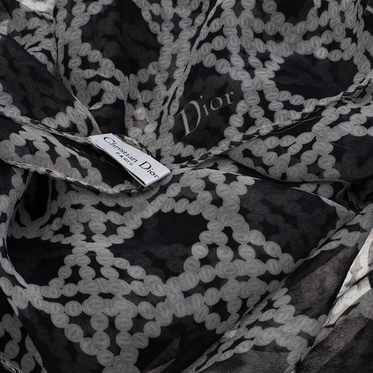 Pre Owned Dior Grey & Black Printed Silk Scarf
