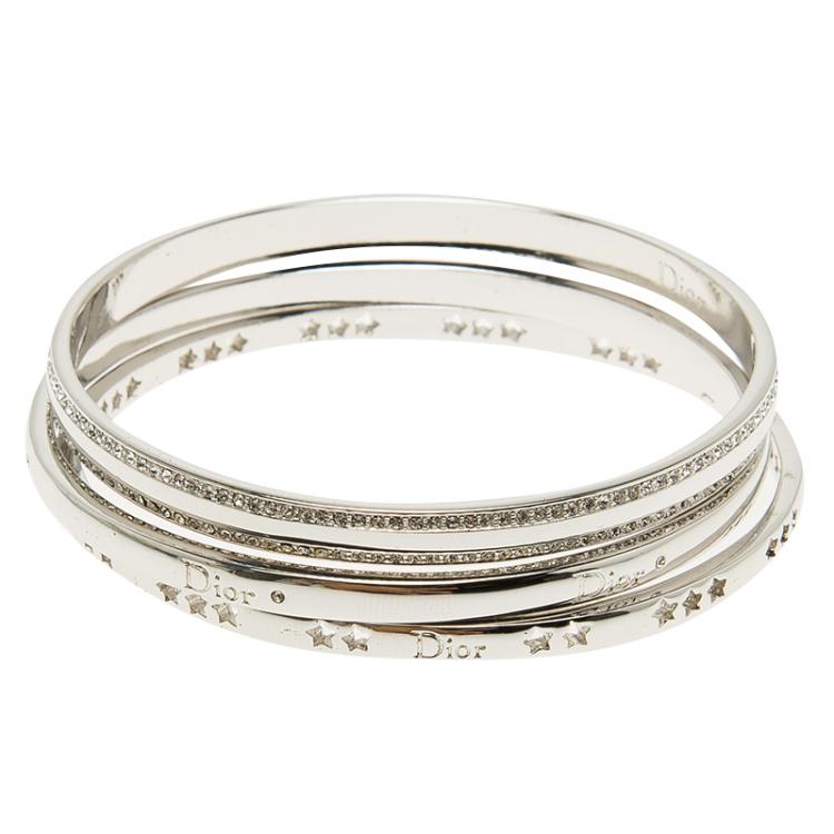 Pre Owned Dior Crystals Silver Tone Bangle Bracelet Set