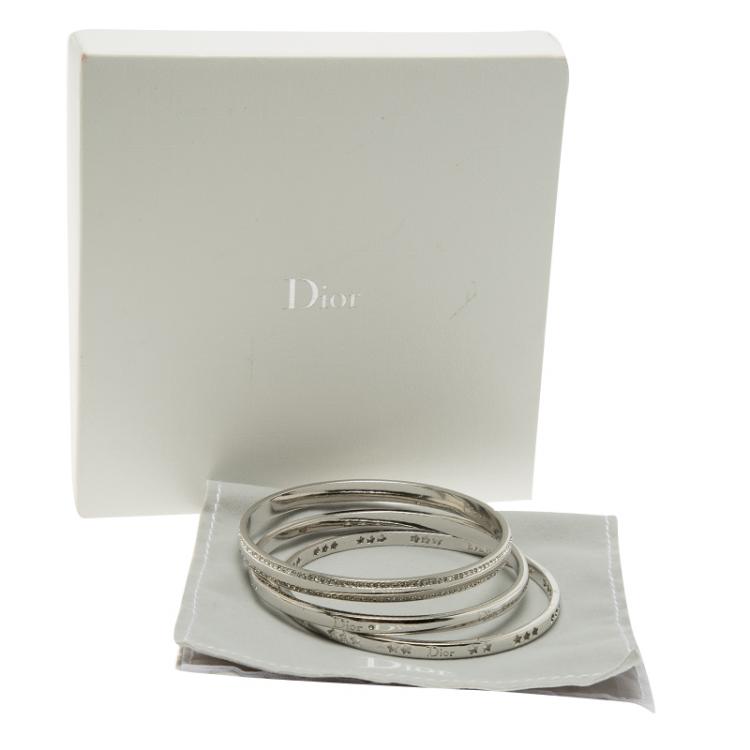Pre Owned Dior Crystals Silver Tone Bangle Bracelet Set