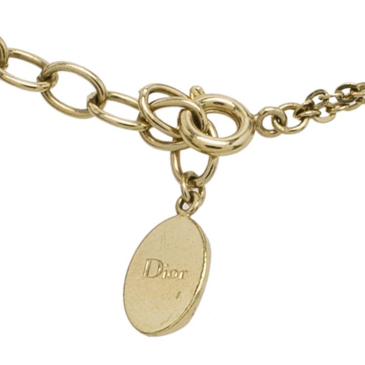 Pre Owned Dior Oblique Crystal Logo Gold Tone Bracelet