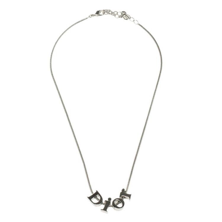Pre Owned Dior Silver Tone Logo Necklace