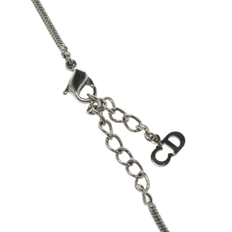 Pre Owned Dior Silver Tone Logo Necklace