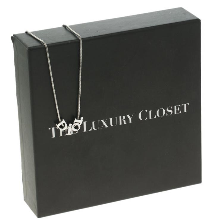 Pre Owned Dior Silver Tone Logo Necklace