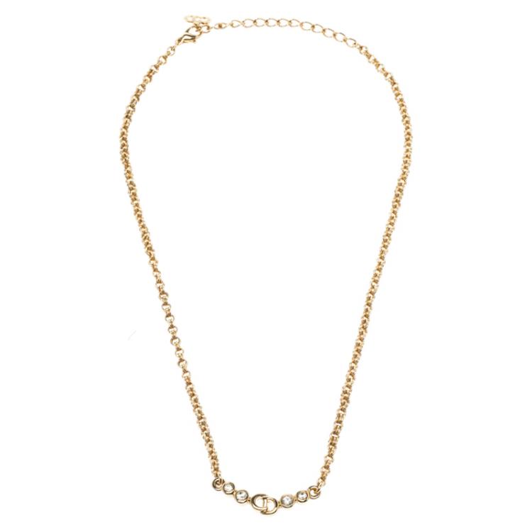 Pre Owned Dior Gold Tone CD Rhinestone Necklace