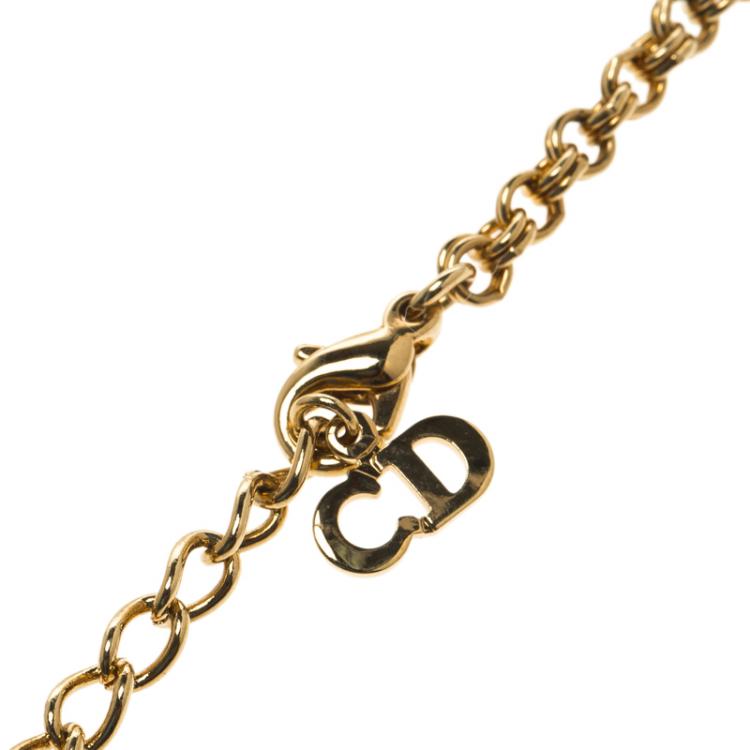Pre Owned Dior Gold Tone CD Rhinestone Necklace