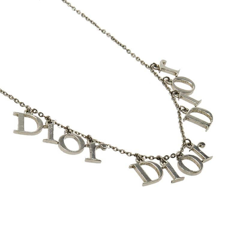 Pre Owned Dior Logo charms Silver Tone Necklace