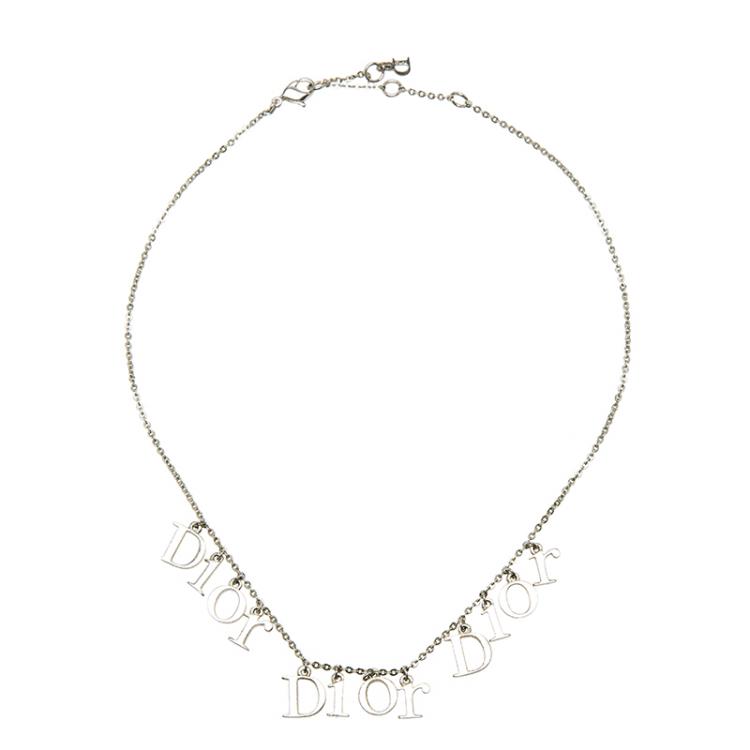 Pre Owned Dior Logo charms Silver Tone Necklace