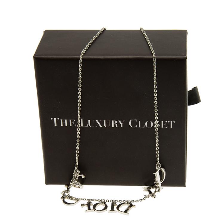 Pre Owned Dior Logo charms Silver Tone Necklace