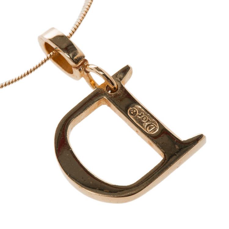 Pre Owned Dior Gold Tone 'D' Pendant Necklace