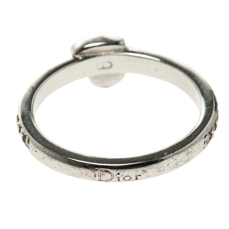 Pre Owned Dior Crystal Enamel Hearts Silver Tone 3 Stackable Rings Size 52