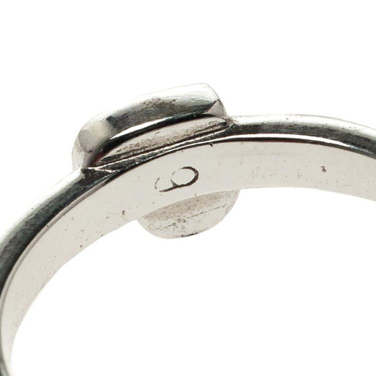 Pre Owned Dior Crystal Enamel Hearts Silver Tone 3 Stackable Rings Size 52