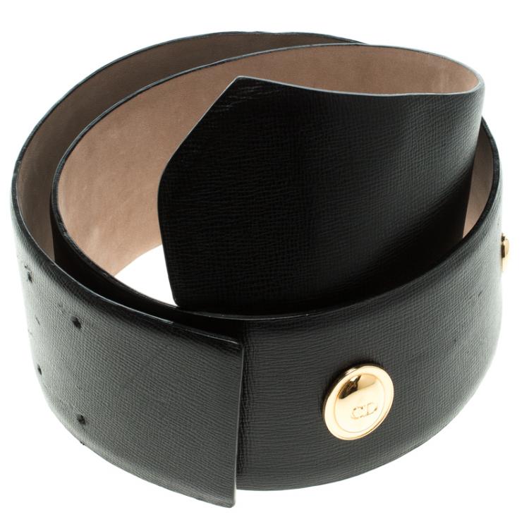 مملوكة مسبقًا Dior Black Leather Logo Embellished Waist Belt 80 CM