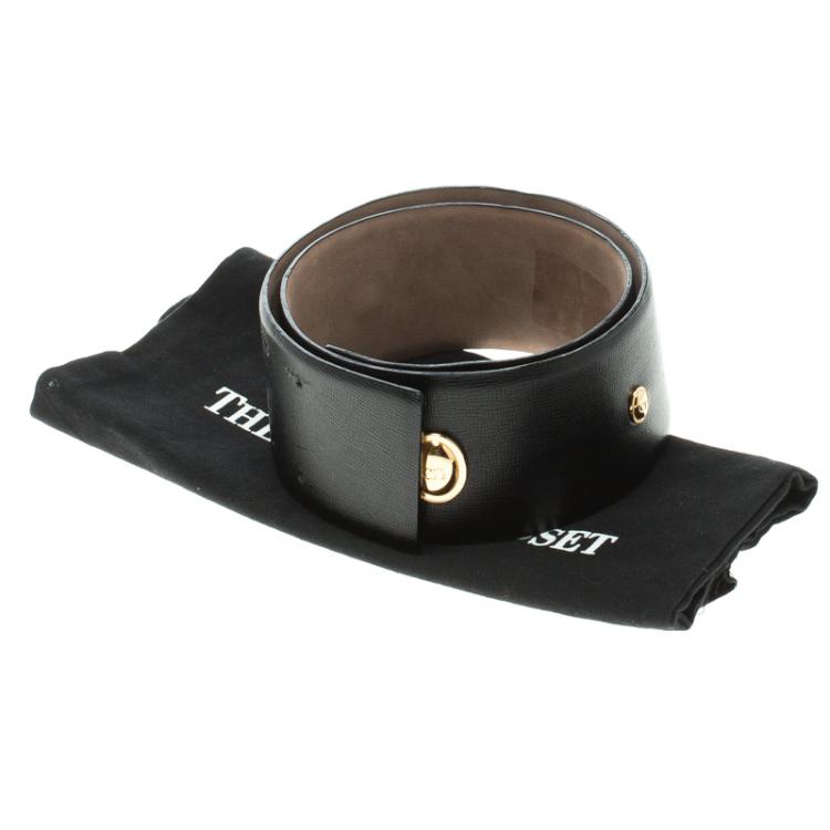 مملوكة مسبقًا Dior Black Leather Logo Embellished Waist Belt 80 CM