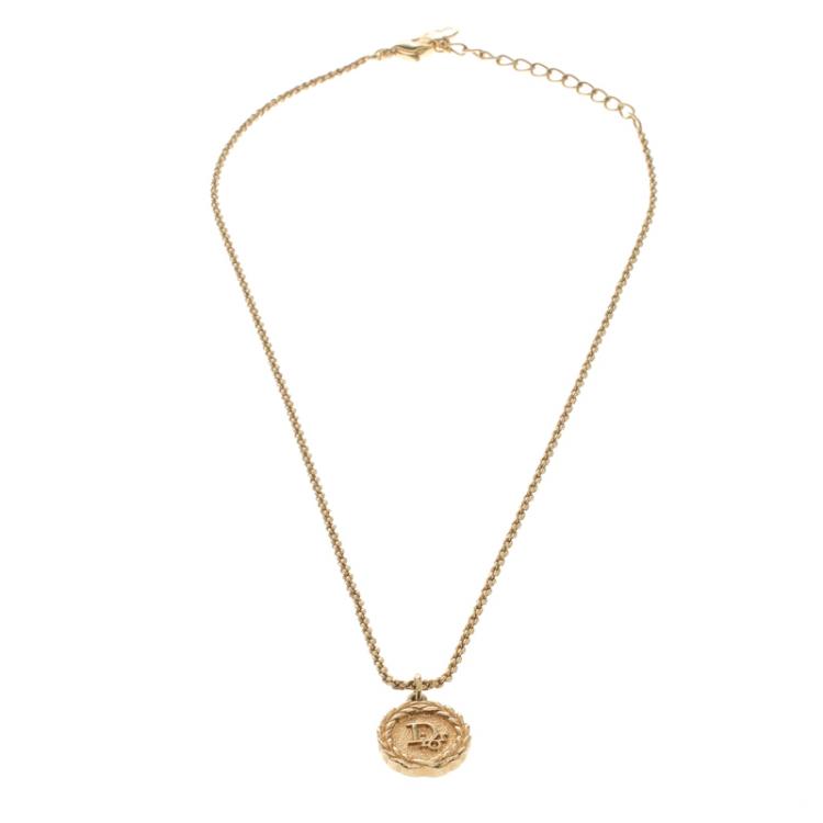 Pre Owned Dior Gold-tone Logo Pendant Necklace