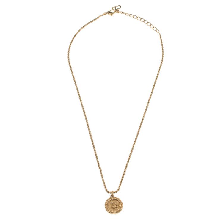 Pre Owned Dior Gold-tone Logo Pendant Necklace