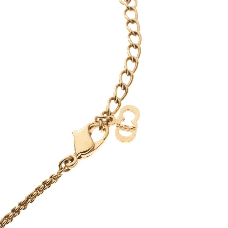 Pre Owned Dior Gold-tone Logo Pendant Necklace