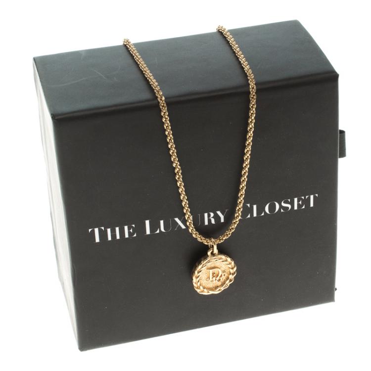 Pre Owned Dior Gold-tone Logo Pendant Necklace