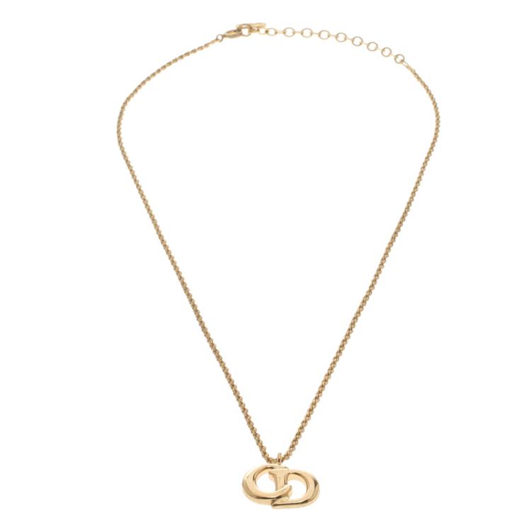 Pre Owned Dior Gold-tone Logo Pendant Necklace