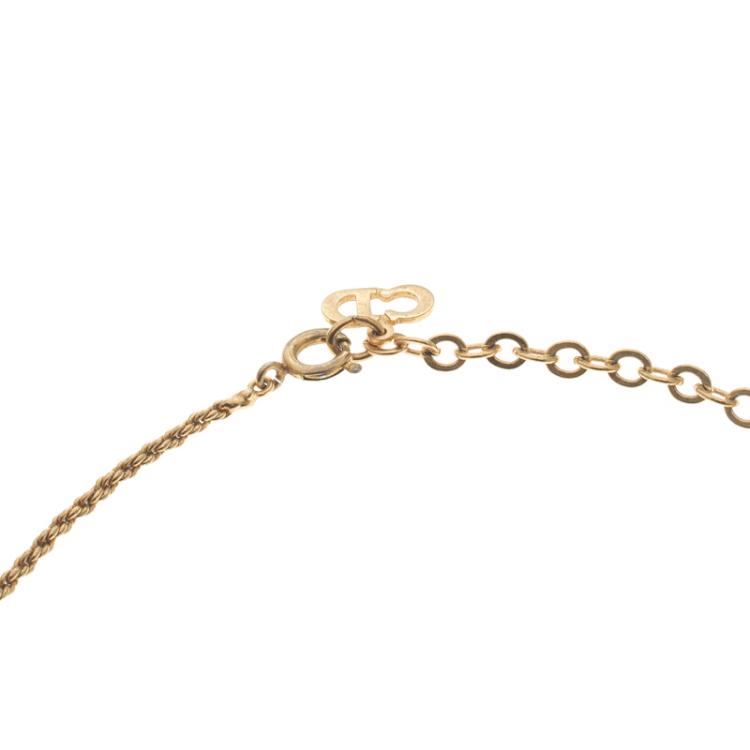 Pre Owned Dior Gold-tone Logo Pendant Necklace