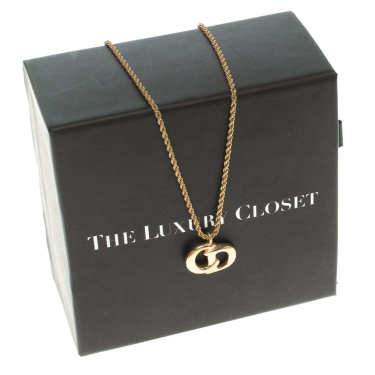 Pre Owned Dior Gold-tone Logo Pendant Necklace