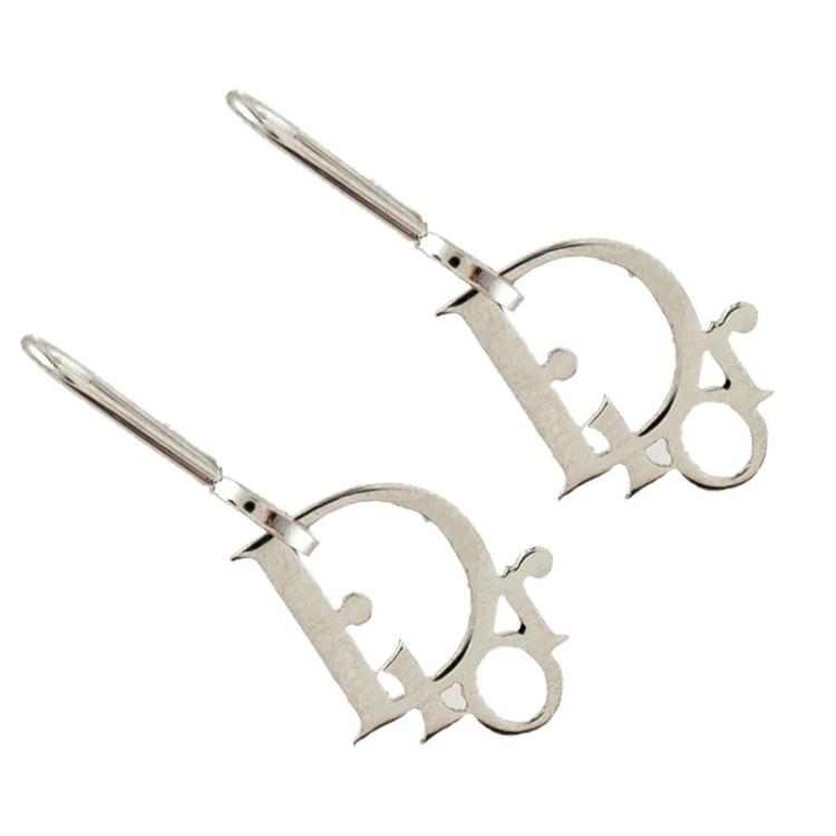 Pre Owned Dior Silver-tone Logo Hoop Earrings