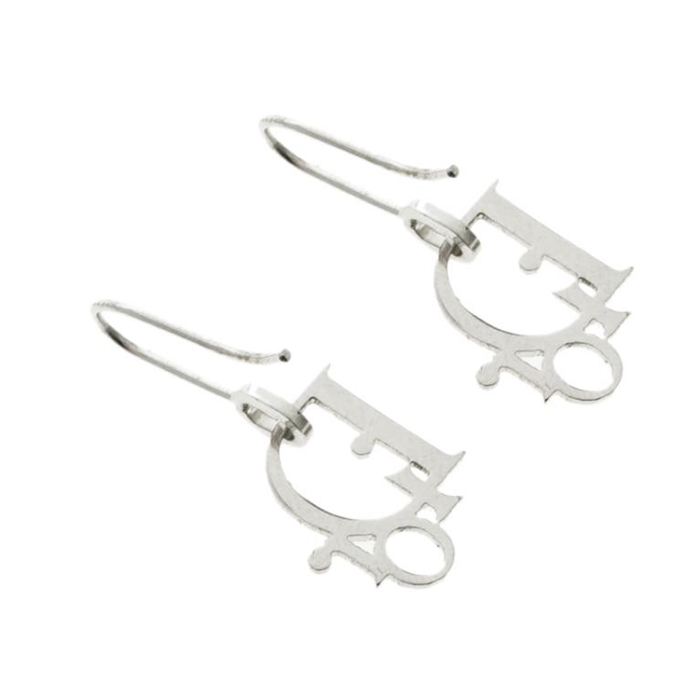Pre Owned Dior Silver-tone Logo Hoop Earrings