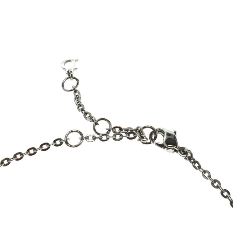 Pre Owned Dior Grey Bead  Silver Tone Multichain Necklace