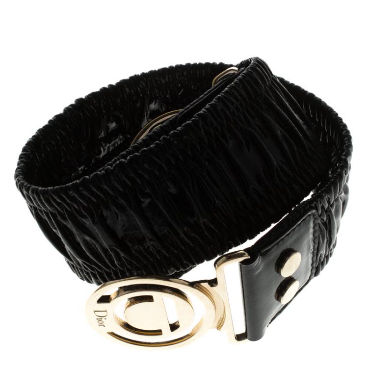 Pre Owned Dior Black Patent Leather Elastic Belt S