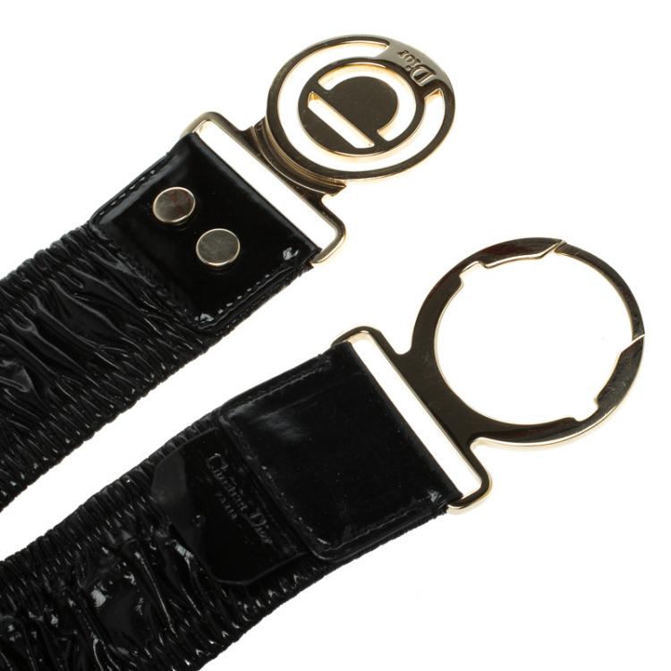 Pre Owned Dior Black Patent Leather Elastic Belt S