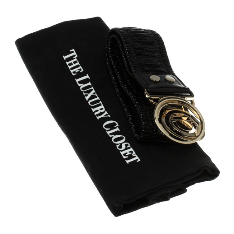 Pre Owned Dior Black Patent Leather Elastic Belt S