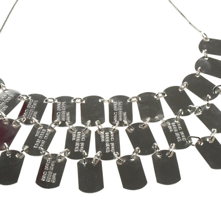 Pre Owned Dior Silver Tone Tag Tiered Necklace