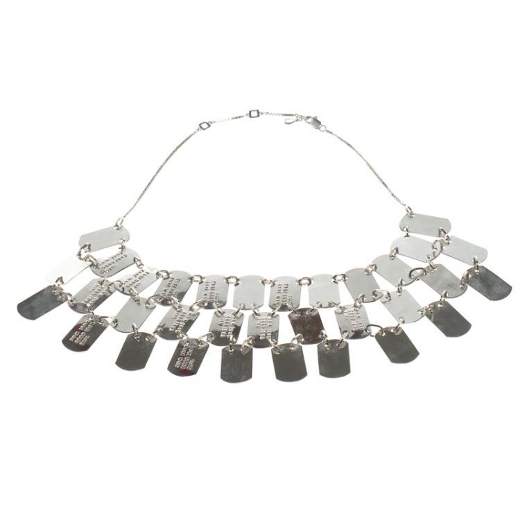 Pre Owned Dior Silver Tone Tag Tiered Necklace