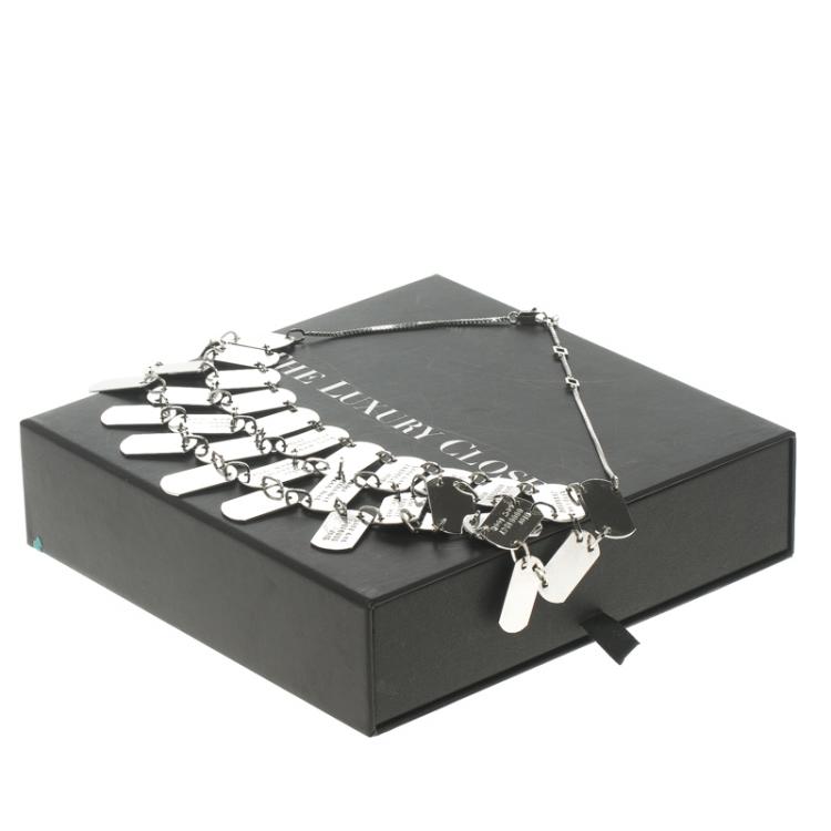 Pre Owned Dior Silver Tone Tag Tiered Necklace