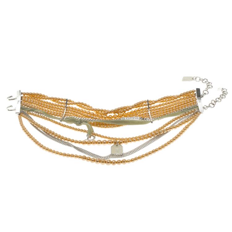 Pre Owned Dior Couture Faux Pearl Silver Tone Multistrand Choker Necklace