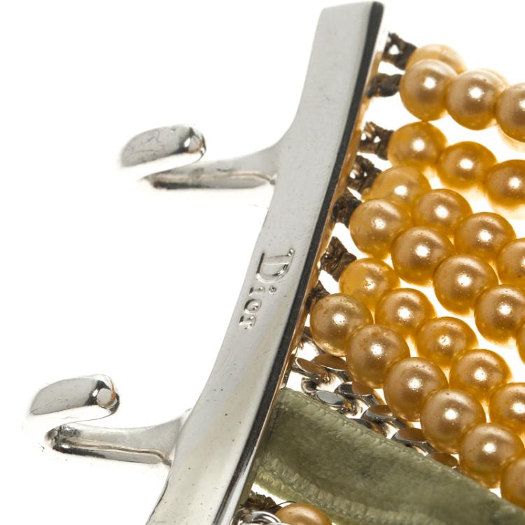 Pre Owned Dior Couture Faux Pearl Silver Tone Multistrand Choker Necklace