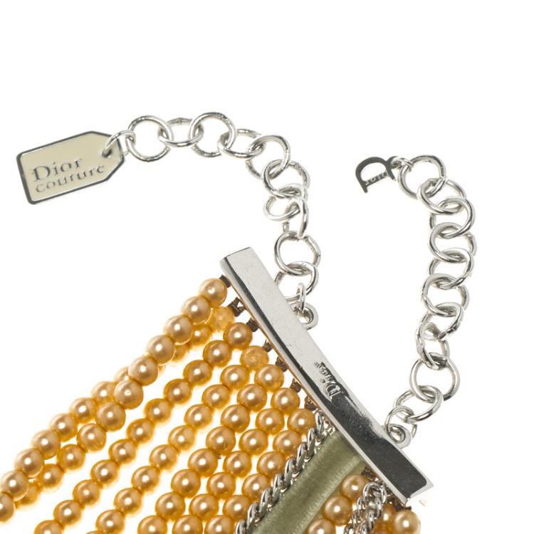 Pre Owned Dior Couture Faux Pearl Silver Tone Multistrand Choker Necklace