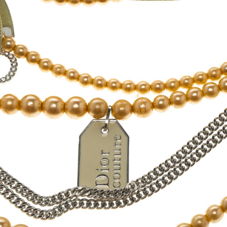 Pre Owned Dior Couture Faux Pearl Silver Tone Multistrand Choker Necklace