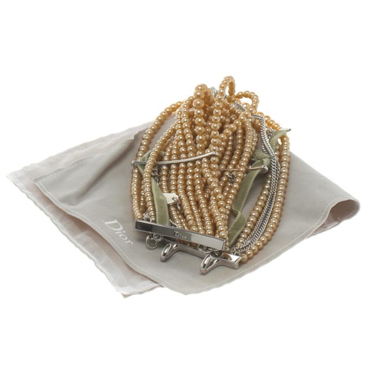 Pre Owned Dior Couture Faux Pearl Silver Tone Multistrand Choker Necklace