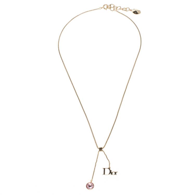 Pre Owned  Dior Pink Crystal Gold Tone Necklace