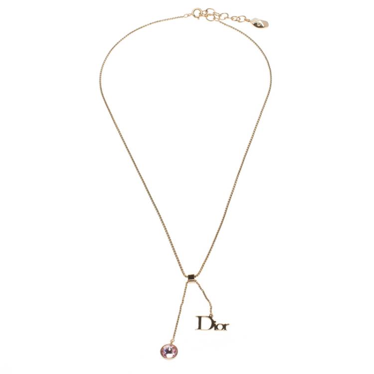 Pre Owned  Dior Pink Crystal Gold Tone Necklace