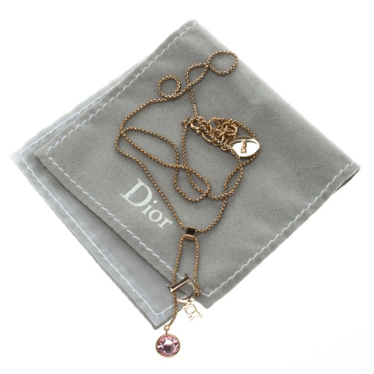 Pre Owned  Dior Pink Crystal Gold Tone Necklace