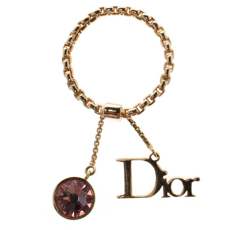 مملوكة مسبقًا Dior Pink Crystal Gold Tone Ring Size 51